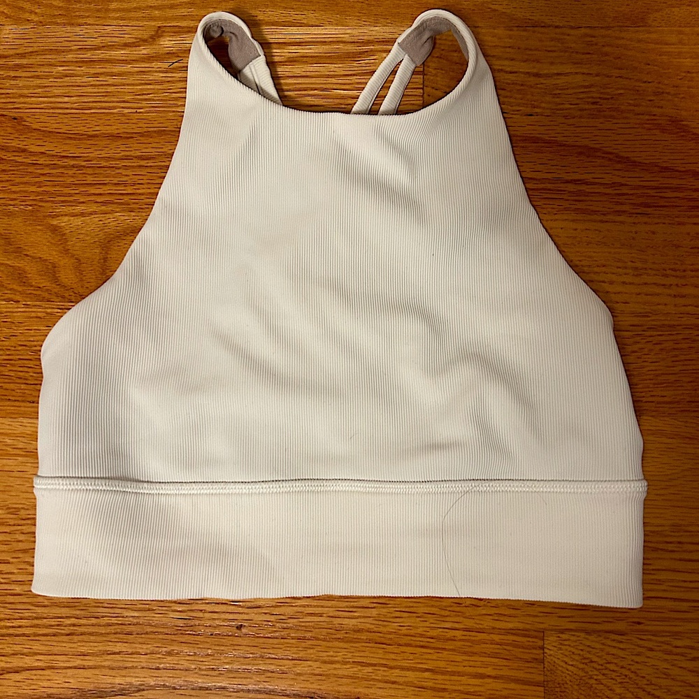 Lululemon High Neck Ribbed Sports Bra with Crisscross Back - White, Size 6